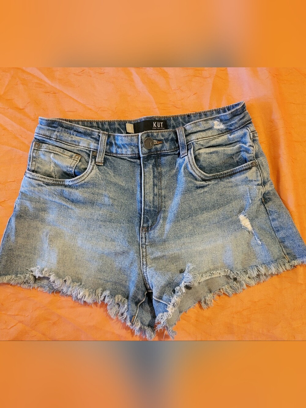 Kut from the Kloth Light Blue High Rise Distressed Denim Shorts